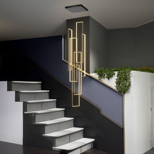 Modern Rectangle Frame Hanging LED Staircase Chandelier - Chandelier - Crystal & Lux