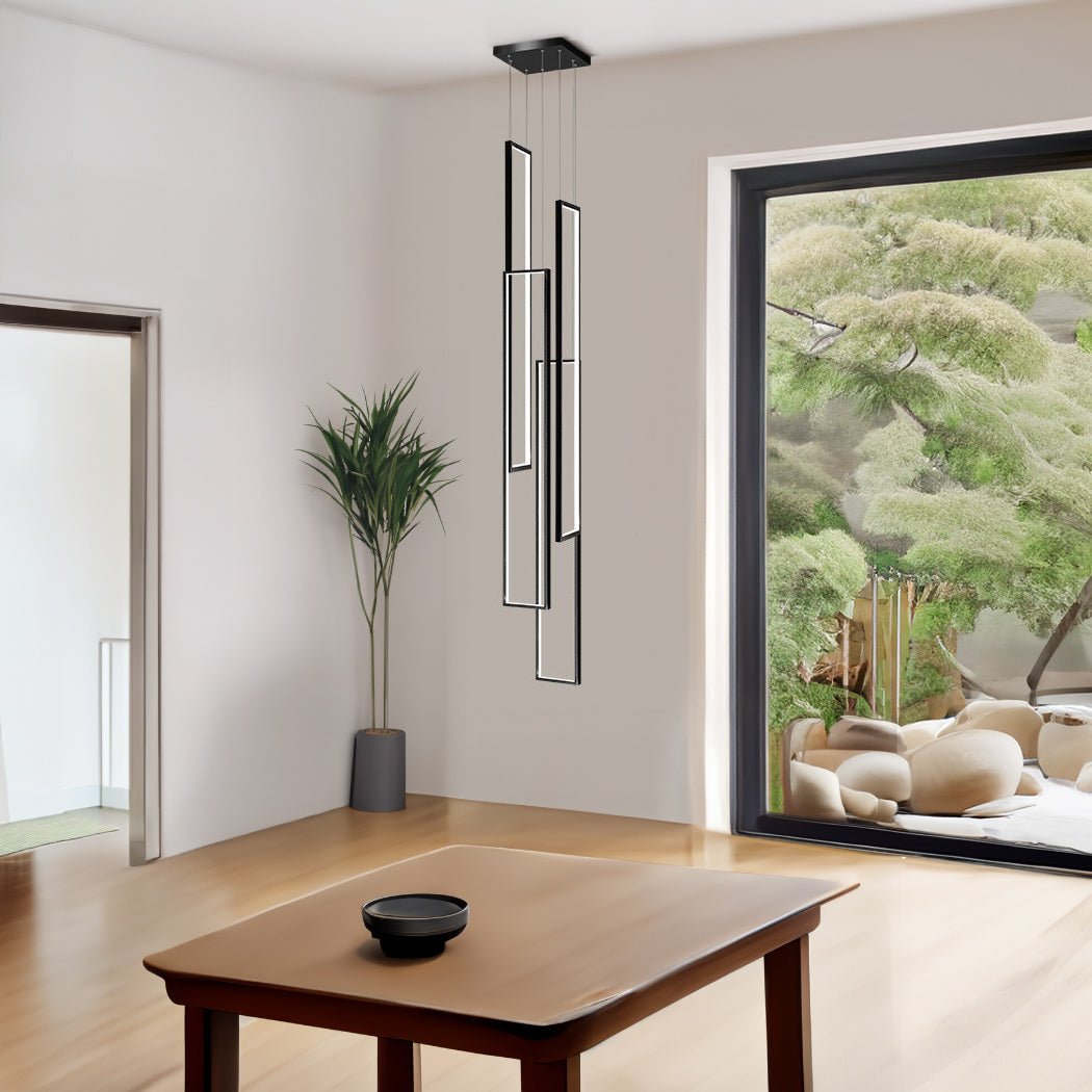 Modern Rectangle Frame Hanging LED Staircase Chandelier - Chandelier - Crystal & Lux